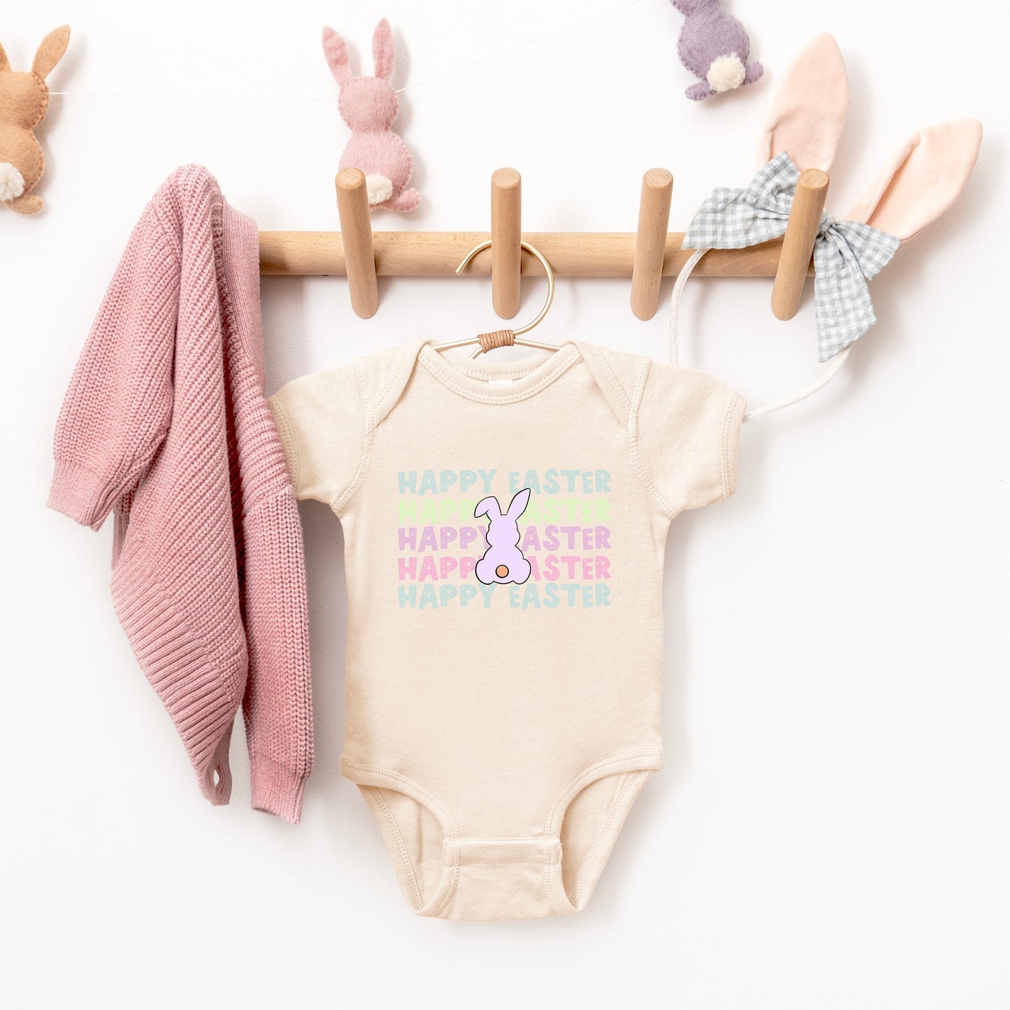 Pastel Happy Easter Stacked | Baby Graphic Short Sleeve Bodysuit