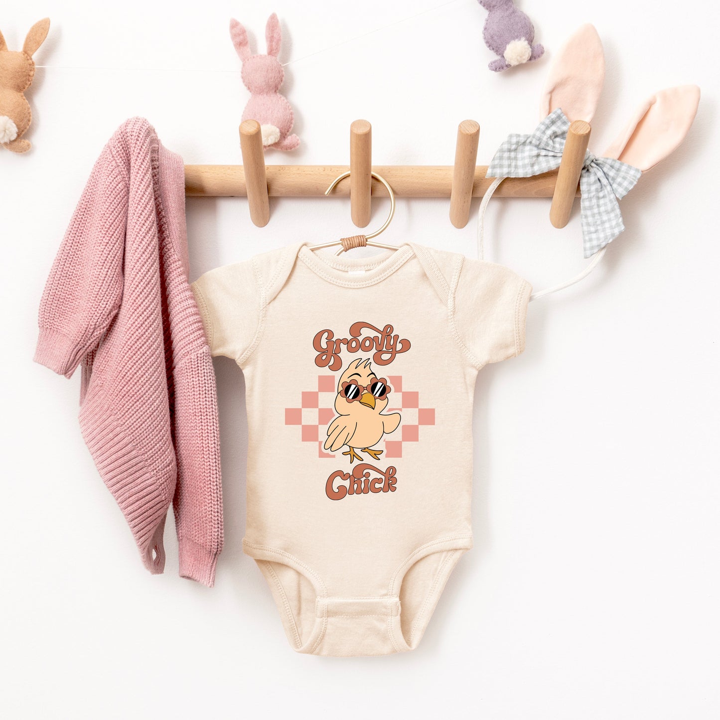 Groovy Chick Checkered | Baby Graphic Short Sleeve Bodysuit