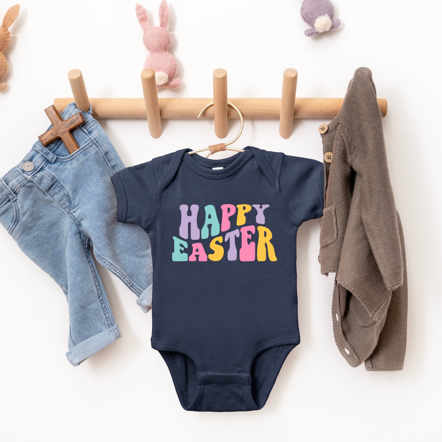 Happy Easter Wavy Colorful | Baby Graphic Short Sleeve Bodysuit