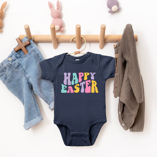 Happy Easter Wavy Colorful | Baby Graphic Short Sleeve Bodysuit