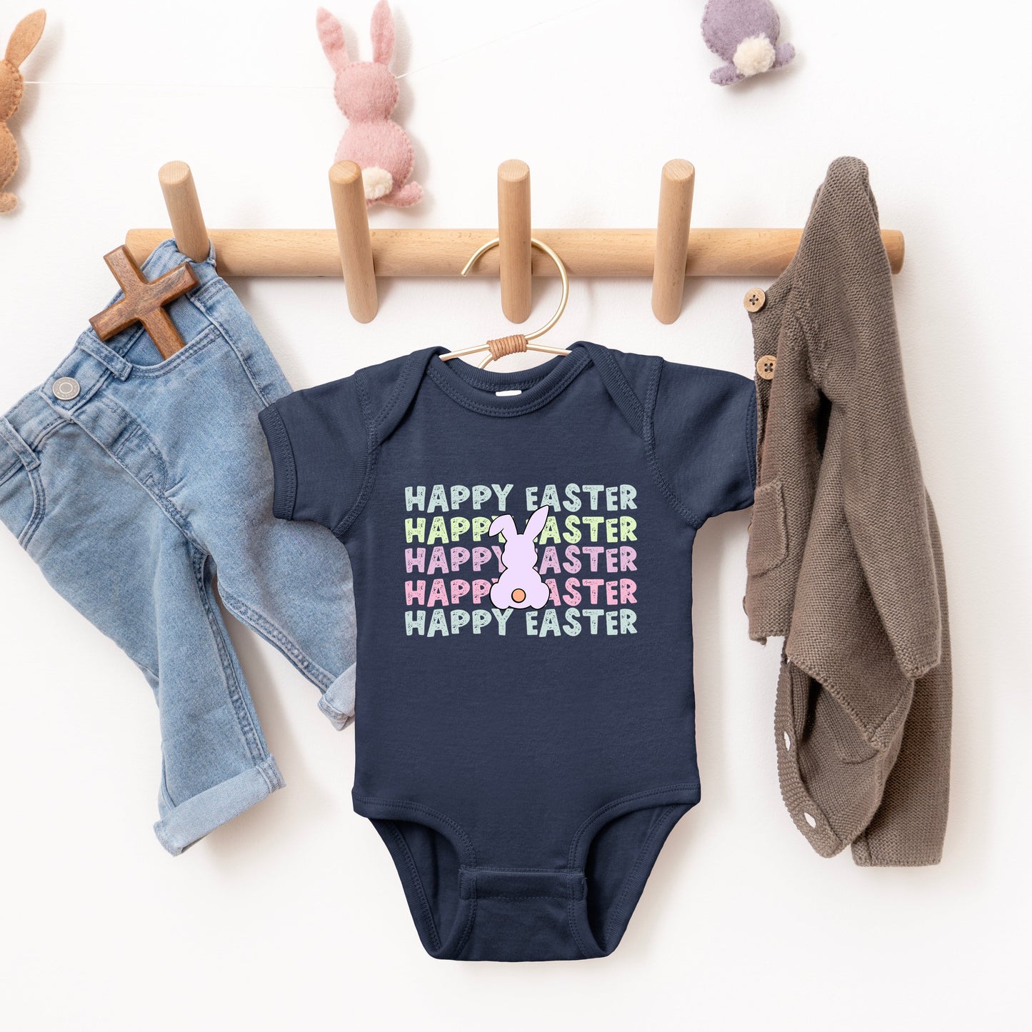 Pastel Happy Easter Stacked | Baby Graphic Short Sleeve Bodysuit