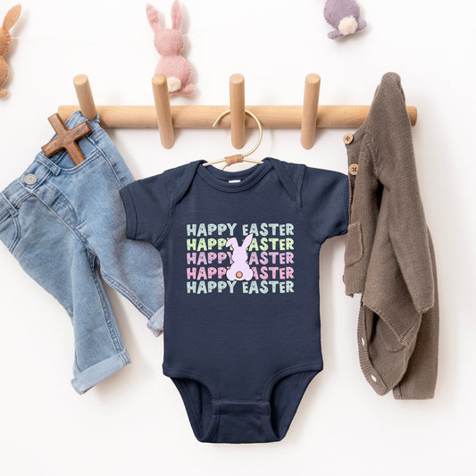 Pastel Happy Easter Stacked | Baby Graphic Short Sleeve Bodysuit