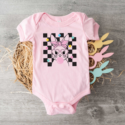 Checkered Groovy Bunny | Baby Graphic Short Sleeve Bodysuit