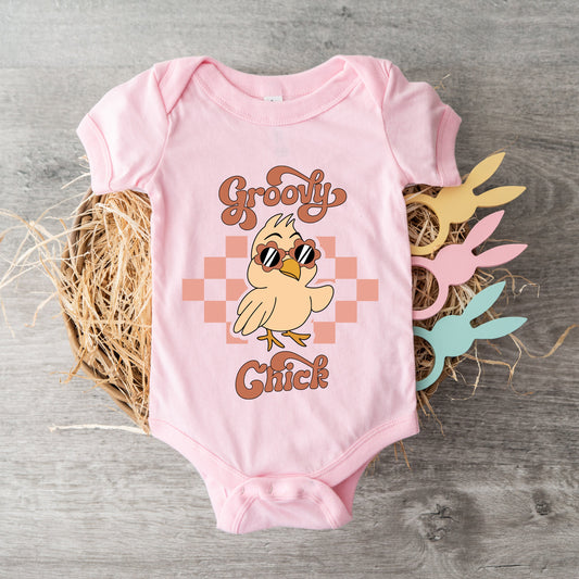 Groovy Chick Checkered | Baby Graphic Short Sleeve Bodysuit
