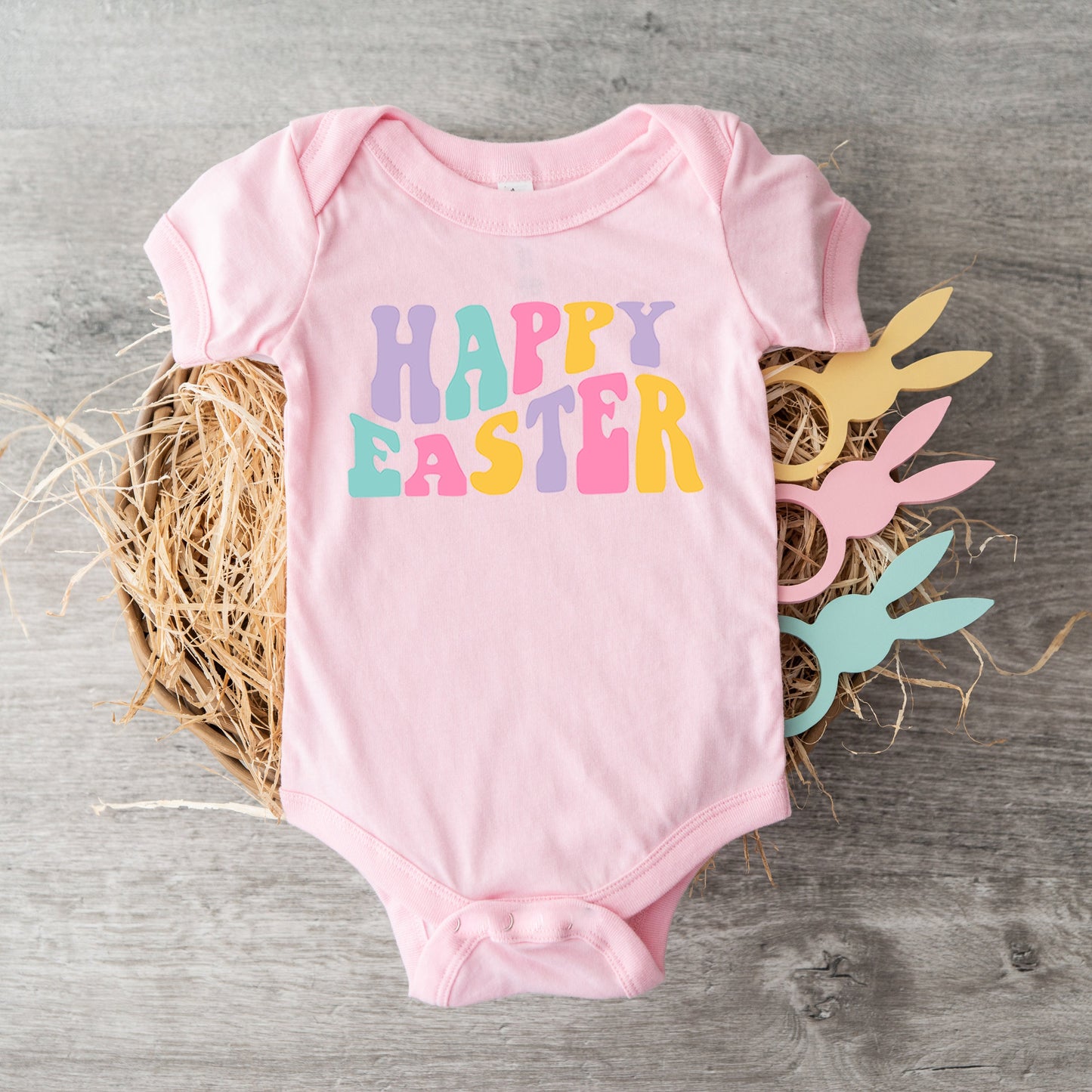 Happy Easter Wavy Colorful | Baby Graphic Short Sleeve Bodysuit