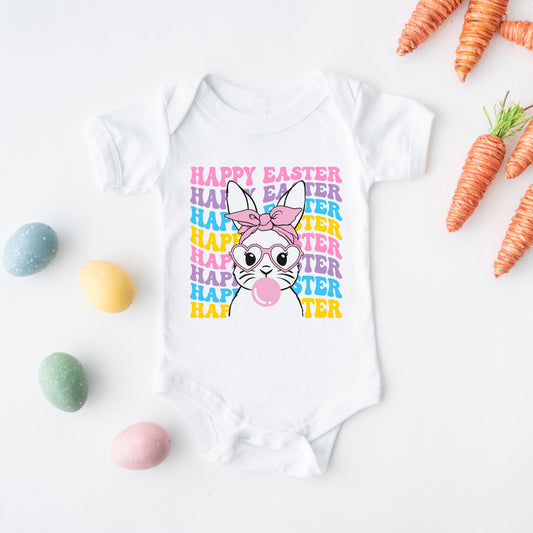 Bubble Gum Bunny Wavy | Baby Graphic Short Sleeve Bodysuit