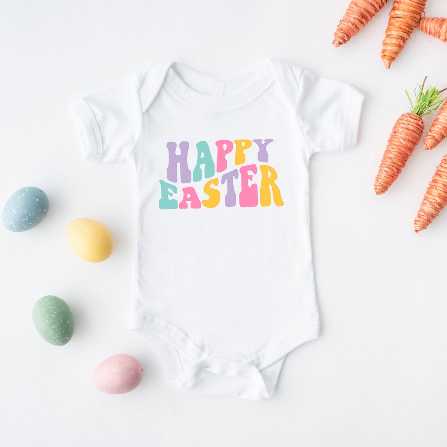 Happy Easter Wavy Colorful | Baby Graphic Short Sleeve Bodysuit