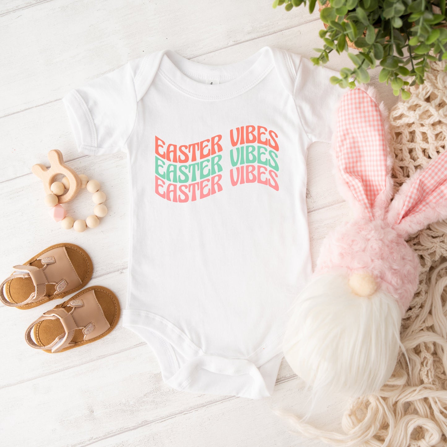 Easter Vibes Wavy Stacked | Baby Graphic Short Sleeve Bodysuit