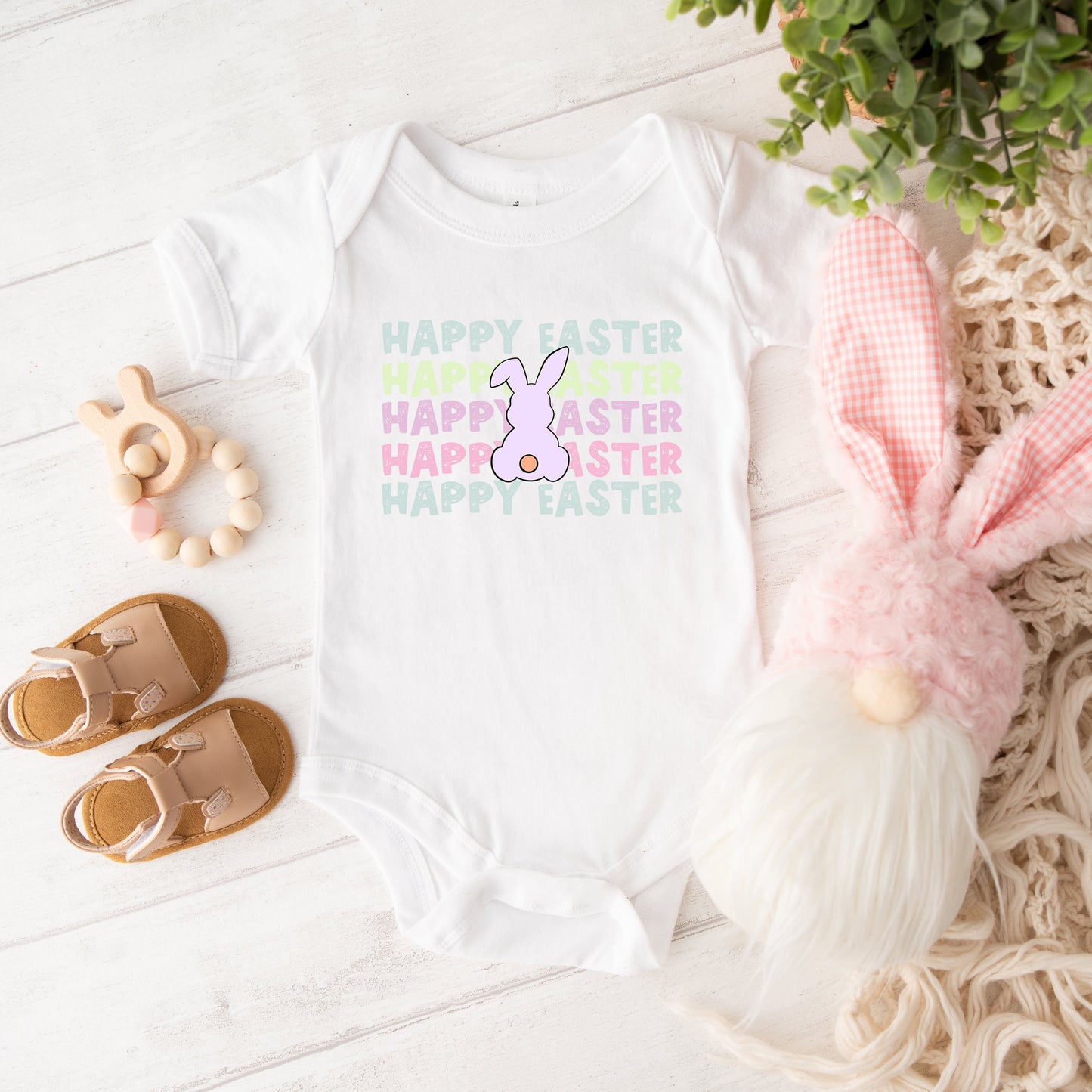 Pastel Happy Easter Stacked | Baby Graphic Short Sleeve Bodysuit