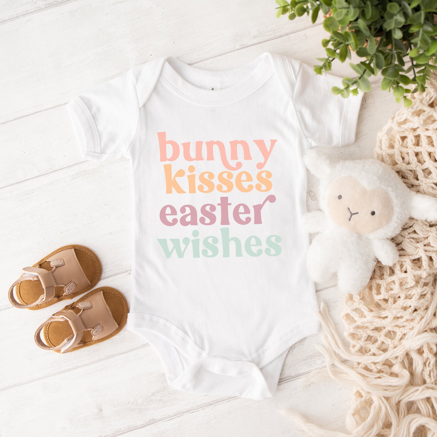 Bunny Kisses Easter Wishes | Baby Graphic Short Sleeve Bodysuit