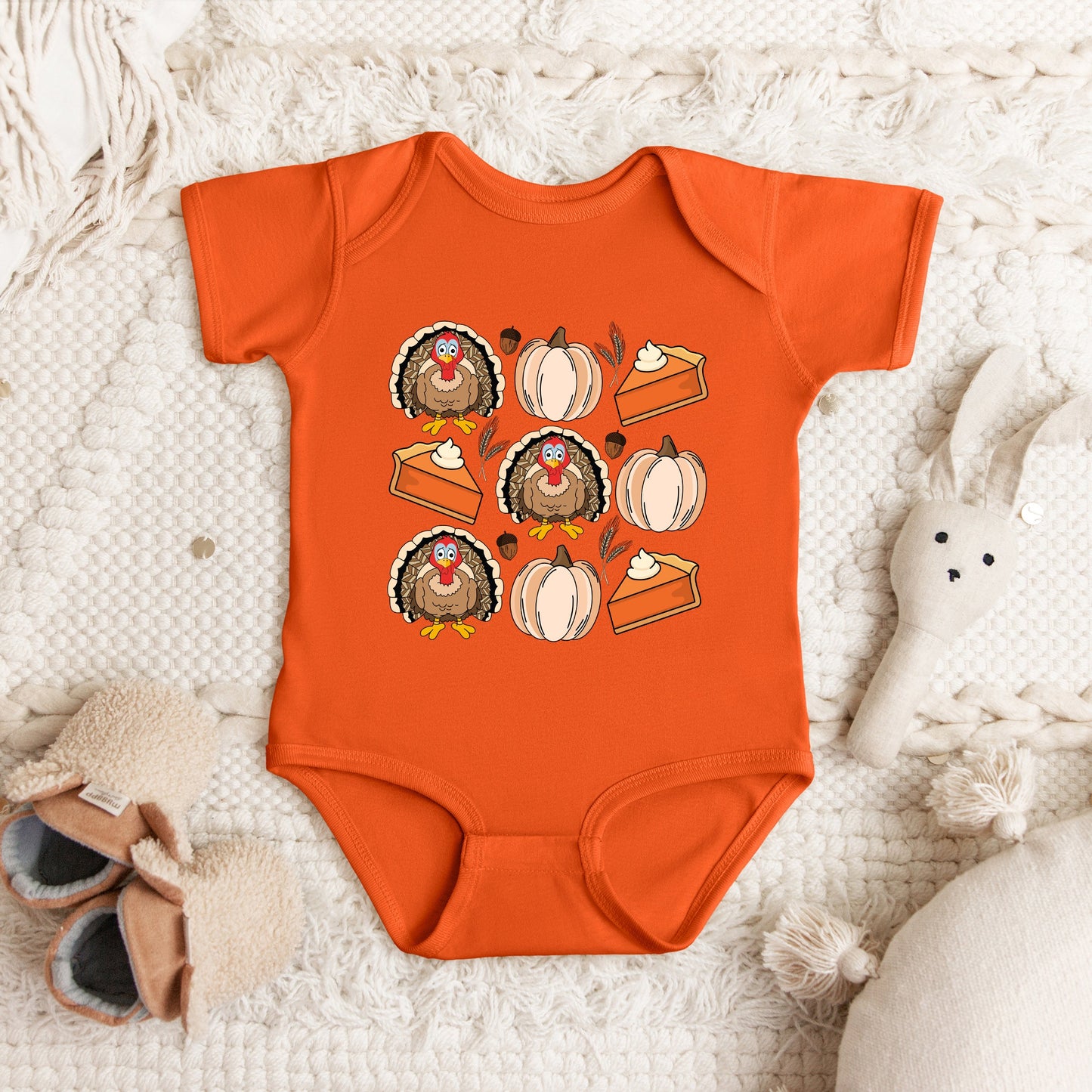 Turkey Pumpkin Pie Grid | Baby Graphic Short Sleeve Bodysuit