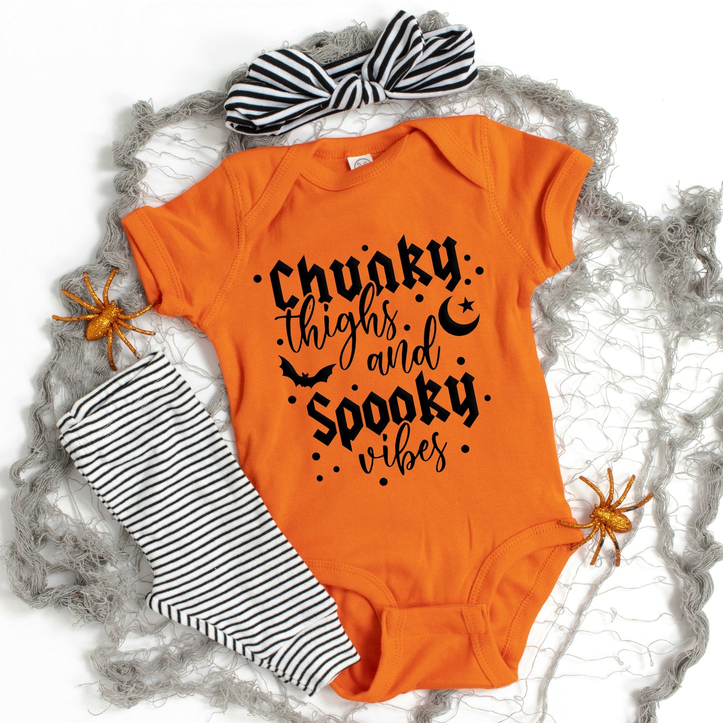 Chunky Thighs And Spooky Vibes Puff Print | Baby Graphic Short Sleeve Bodysuit