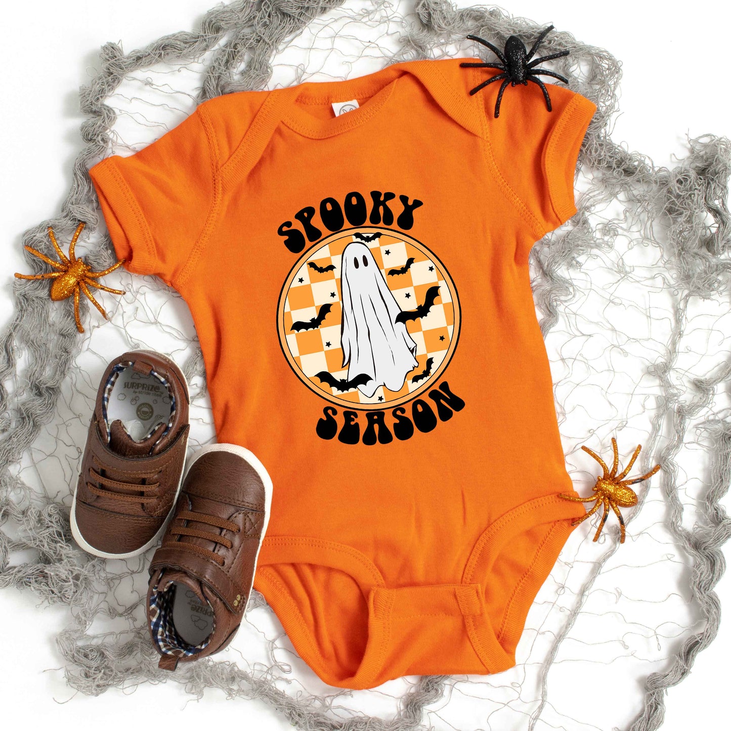 Spooky Season Checkered Ghost | Baby Graphic Short Sleeve Bodysuit