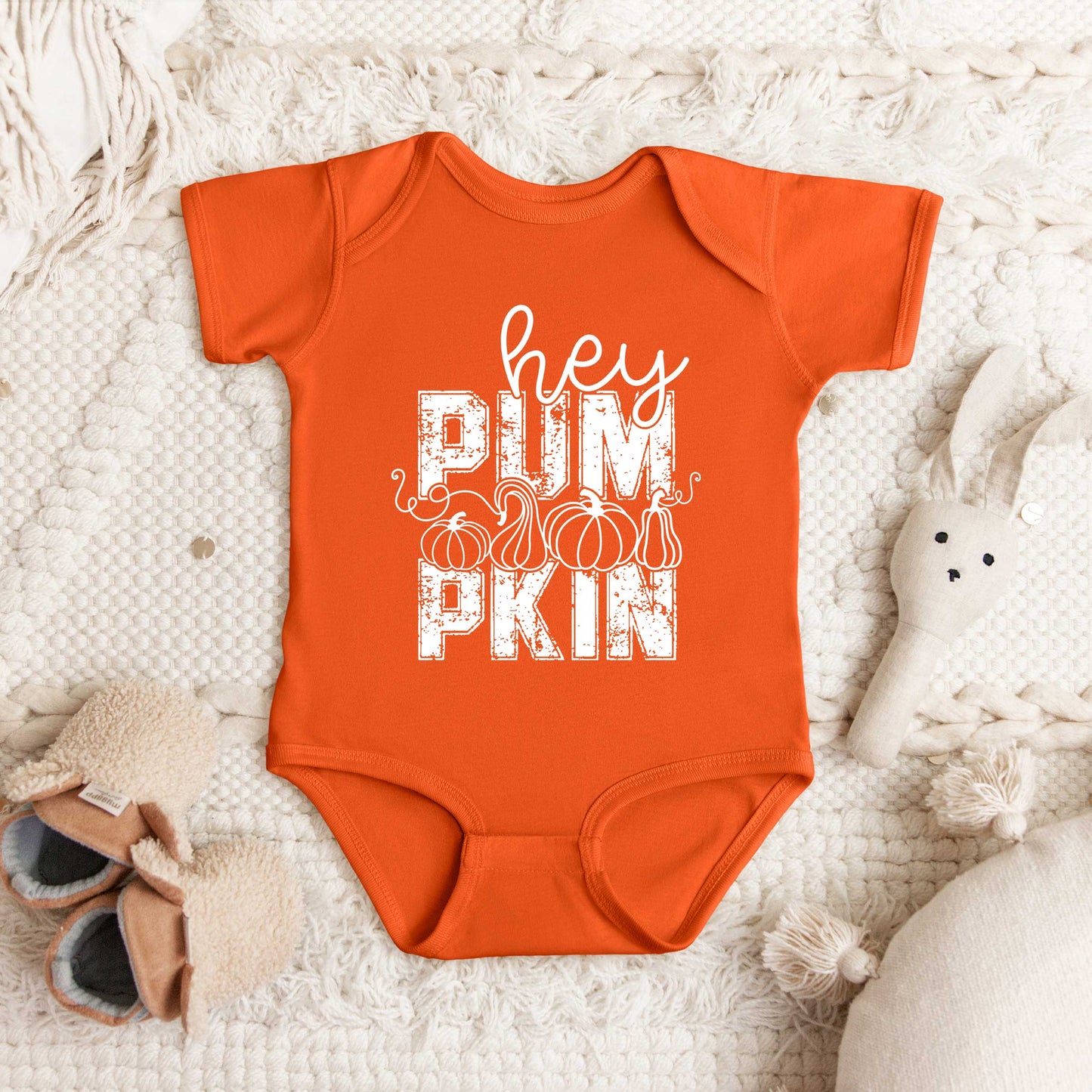 Hey Pumpkin Distressed | Baby Graphic Short Sleeve Bodysuit