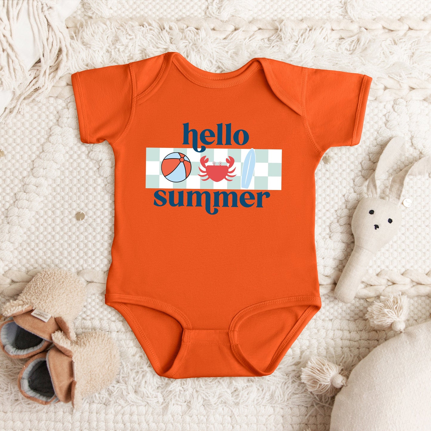 Hello Summer Checkered | Baby Graphic Short Sleeve Bodysuit