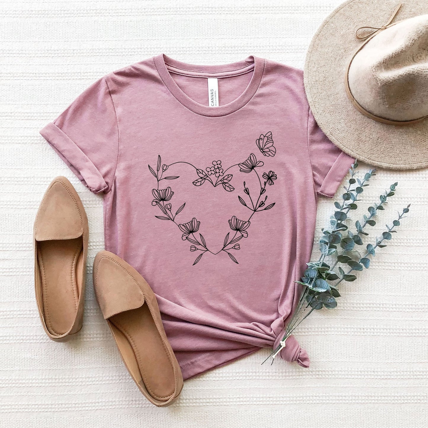 Butterfly and Floral Heart | Short Sleeve Graphic Tee