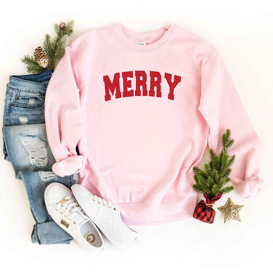 Merry Varsity White Outline | Sweatshirt