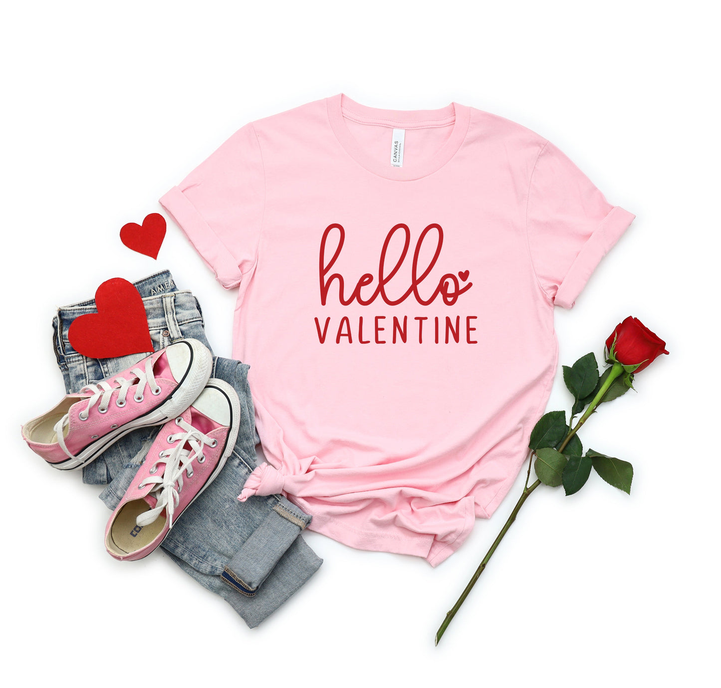 Hello Valentine Cursive | Short Sleeve Crew Neck