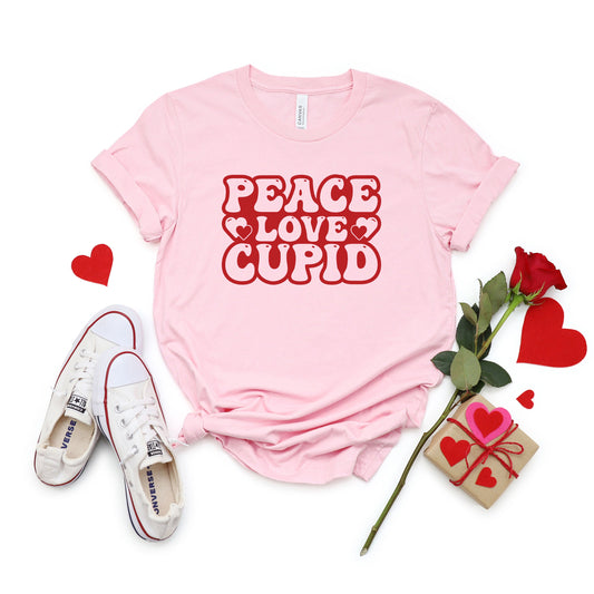 Peace Love Cupid Balloon Letters | Short Sleeve Graphic Tee