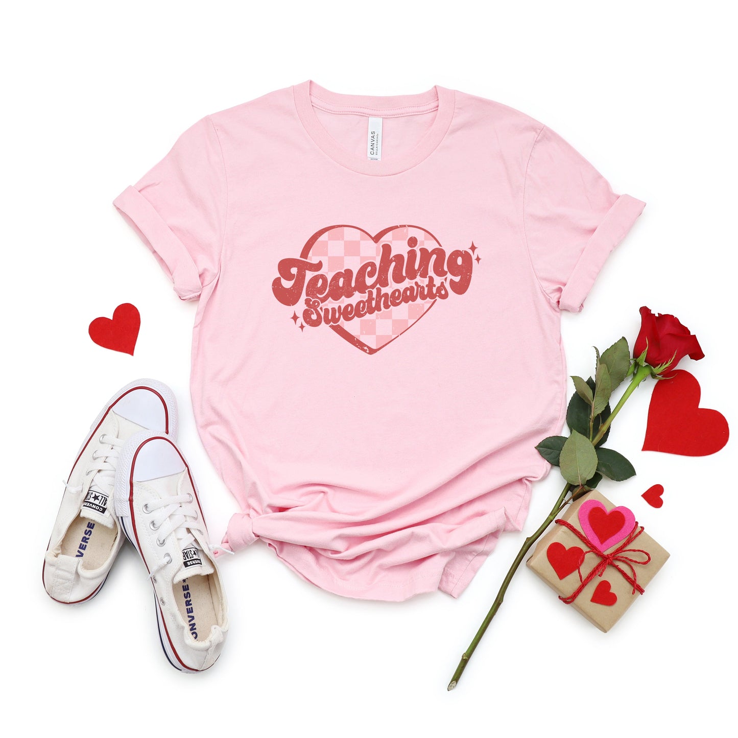 Teaching Sweethearts Checkered Hearts | Short Sleeve Graphic Tee
