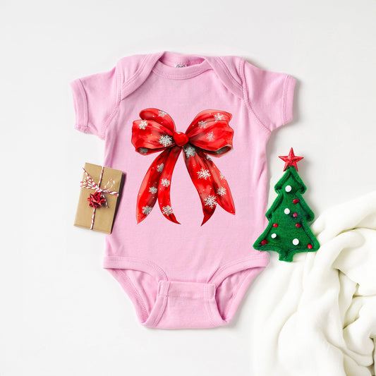 Coquette Christmas Snowflake Bow | Baby Graphic Short Sleeve Bodysuit