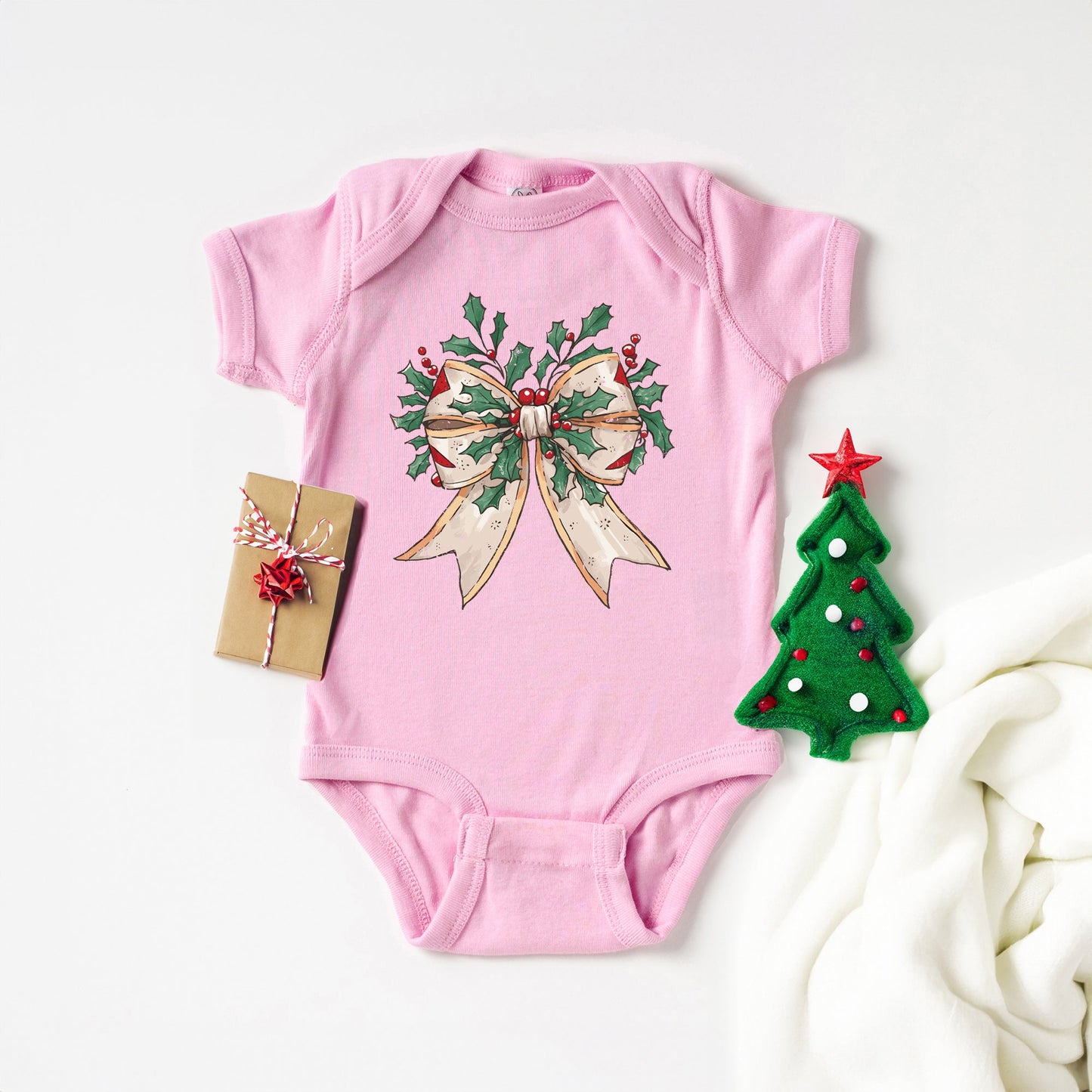 Holly Leaves Coquette | Baby Graphic Short Sleeve Bodysuit