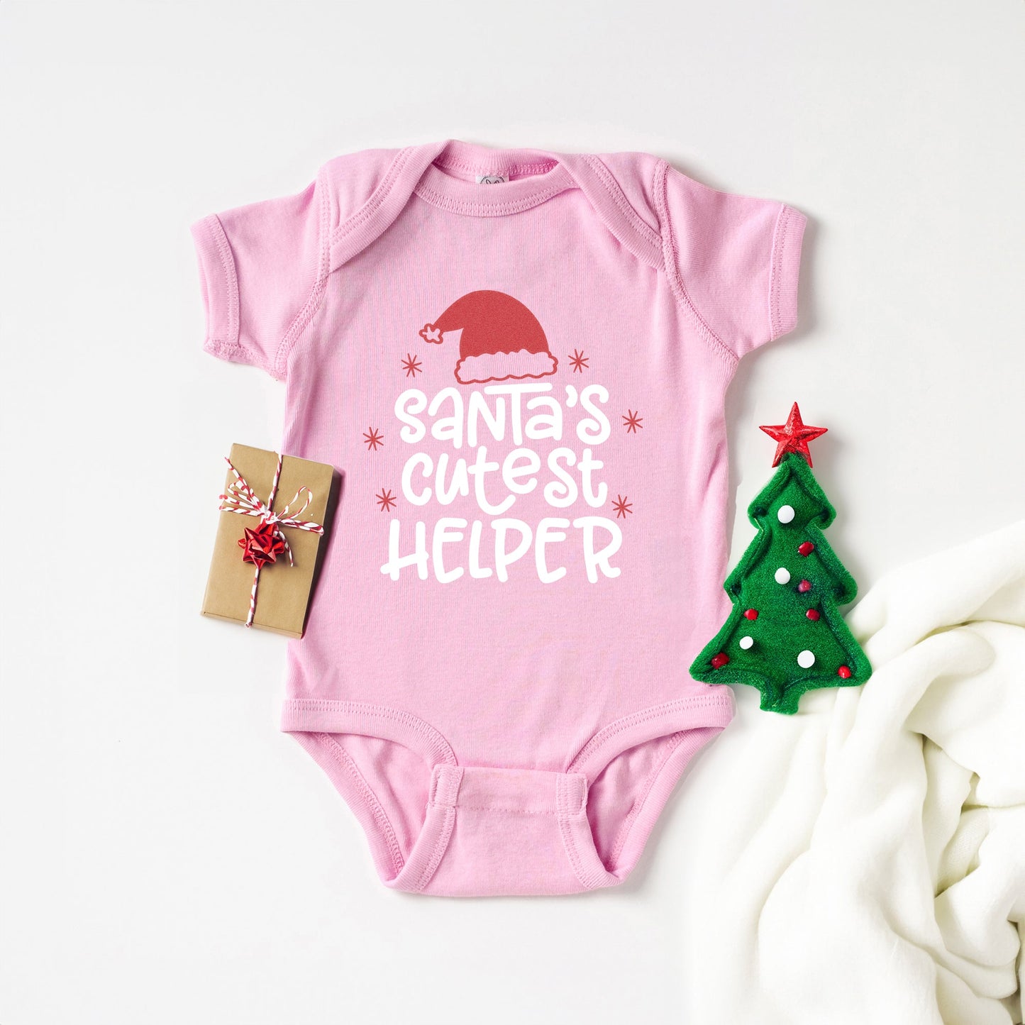 Santa's Cutest Helper Glitter | Baby Graphic Short Sleeve Bodysuit