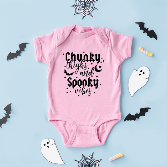 Chunky Thighs And Spooky Vibes Puff Print | Baby Graphic Short Sleeve Bodysuit