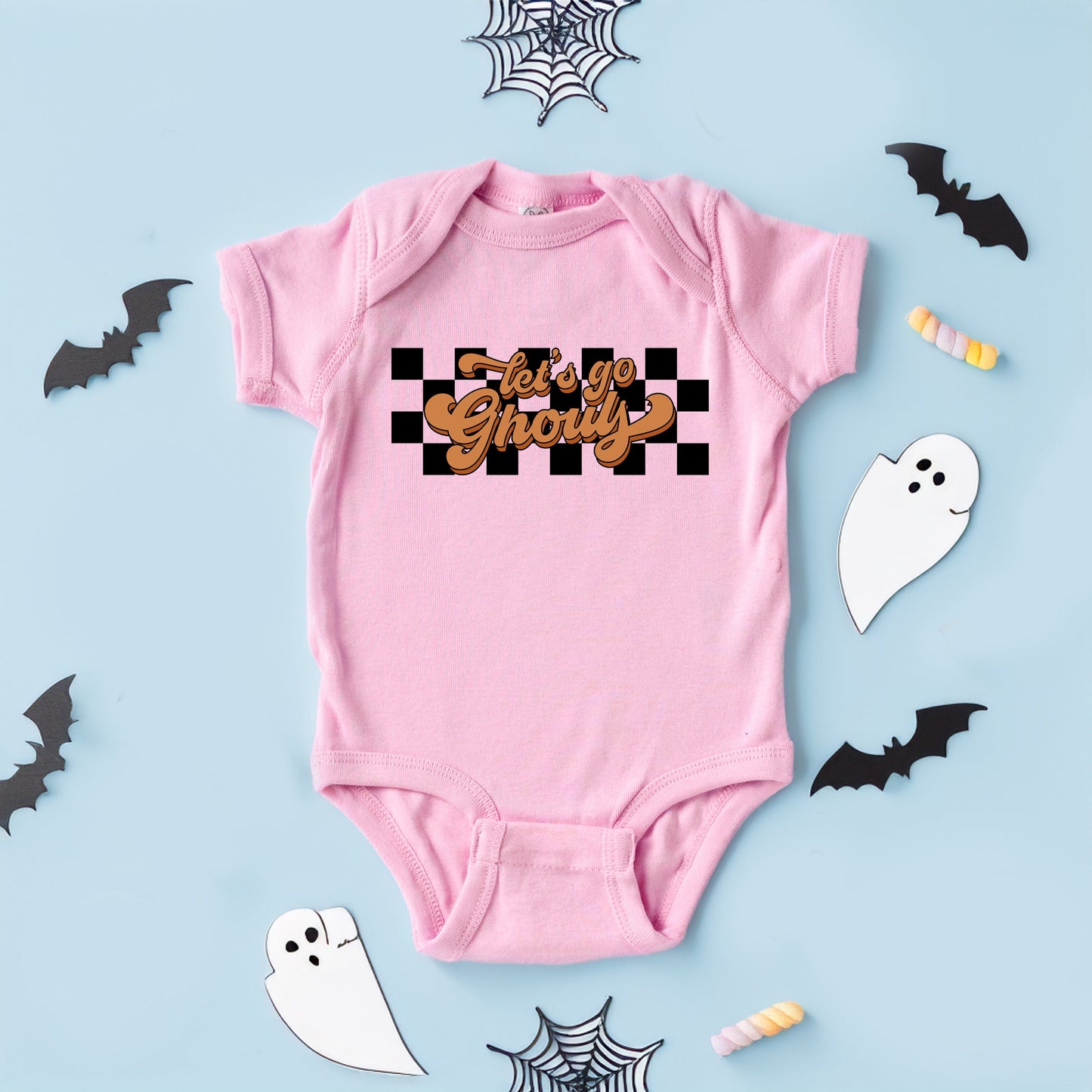 Let's Go Ghouls Checkered | Baby Graphic Short Sleeve Bodysuit