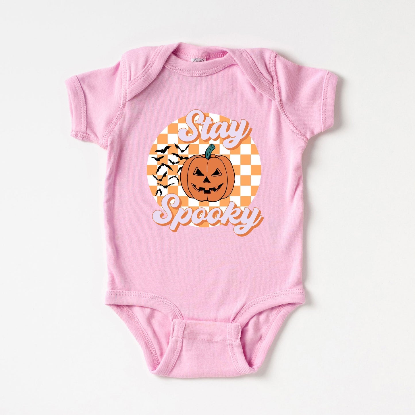 Stay Spooky Bats Checkered | Baby Graphic Short Sleeve Bodysuit