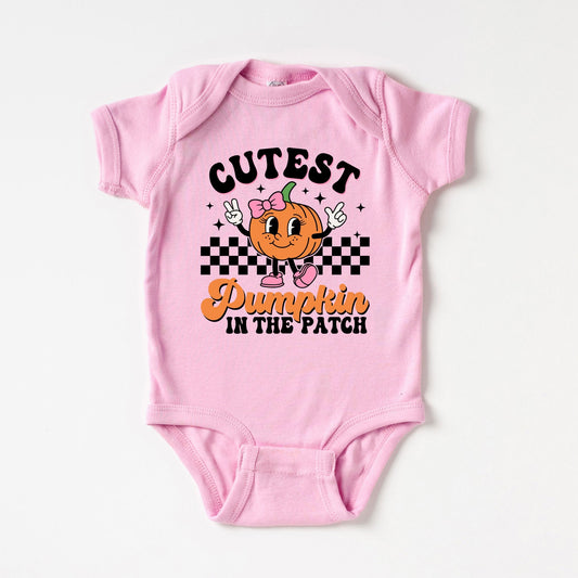 Cutest Pumpkin Checkered | Baby Graphic Short Sleeve Bodysuit