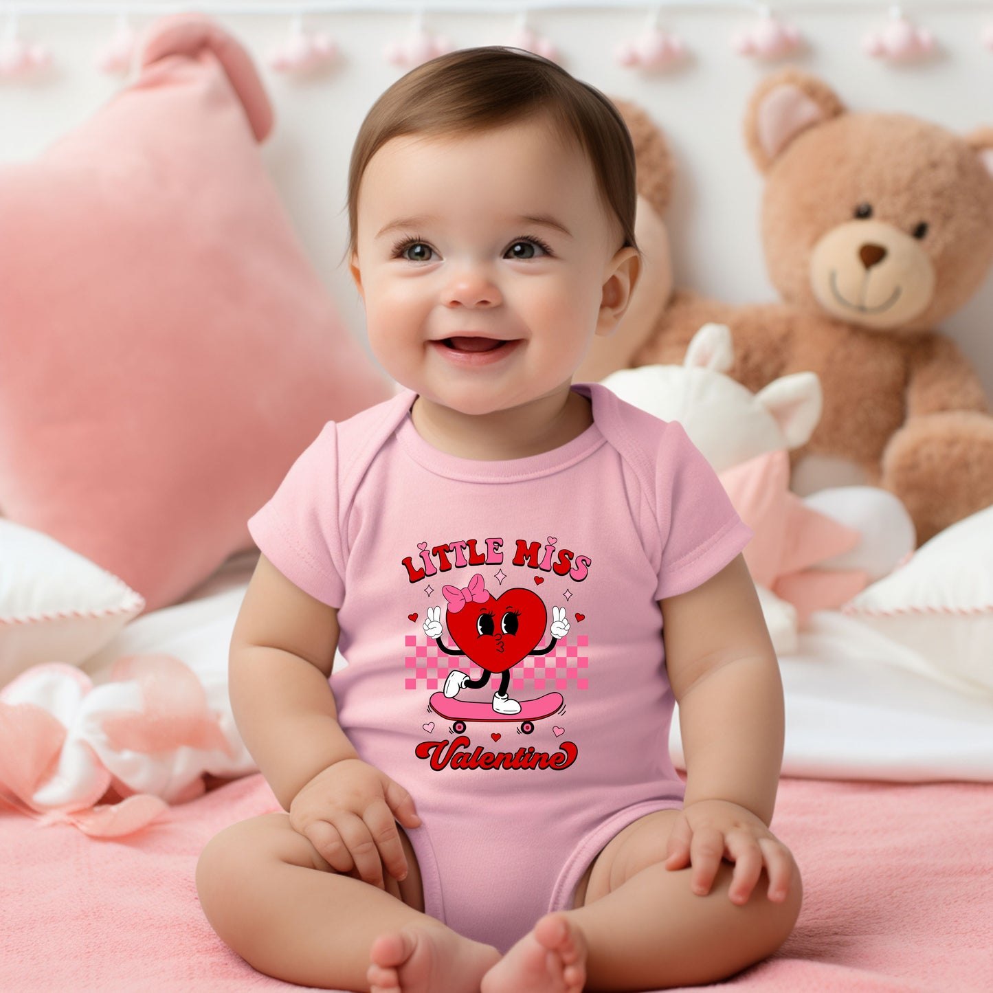 Little Miss Valentine Skateboard | Baby Graphic Short Sleeve Bodysuit