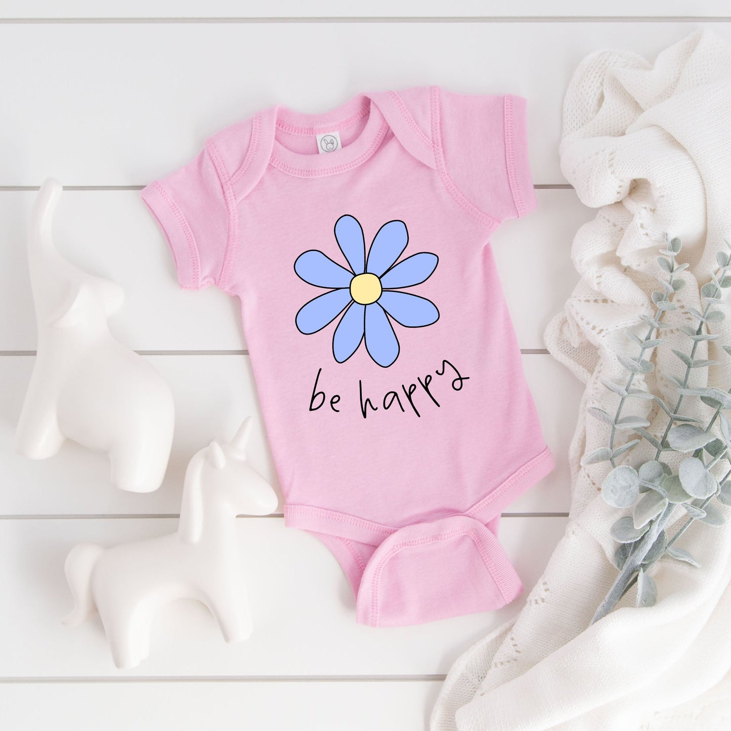 Be Happy Flower | Baby Graphic Short Sleeve Bodysuit