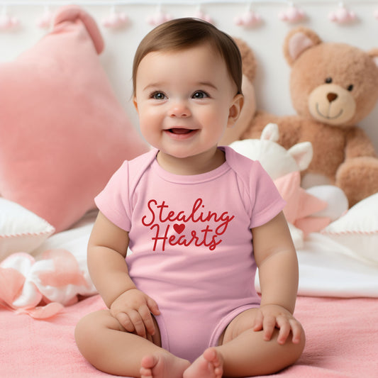Stealing Hearts Cursive | Baby Graphic Short Sleeve Bodysuit