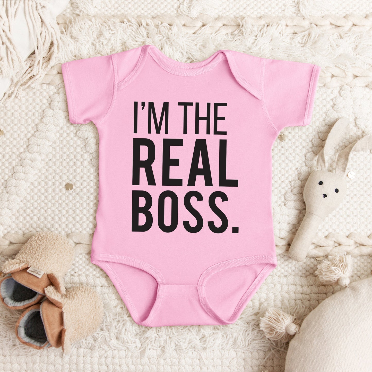 I'm The Real Boss | Baby Graphic Short Sleeve Bodysuit