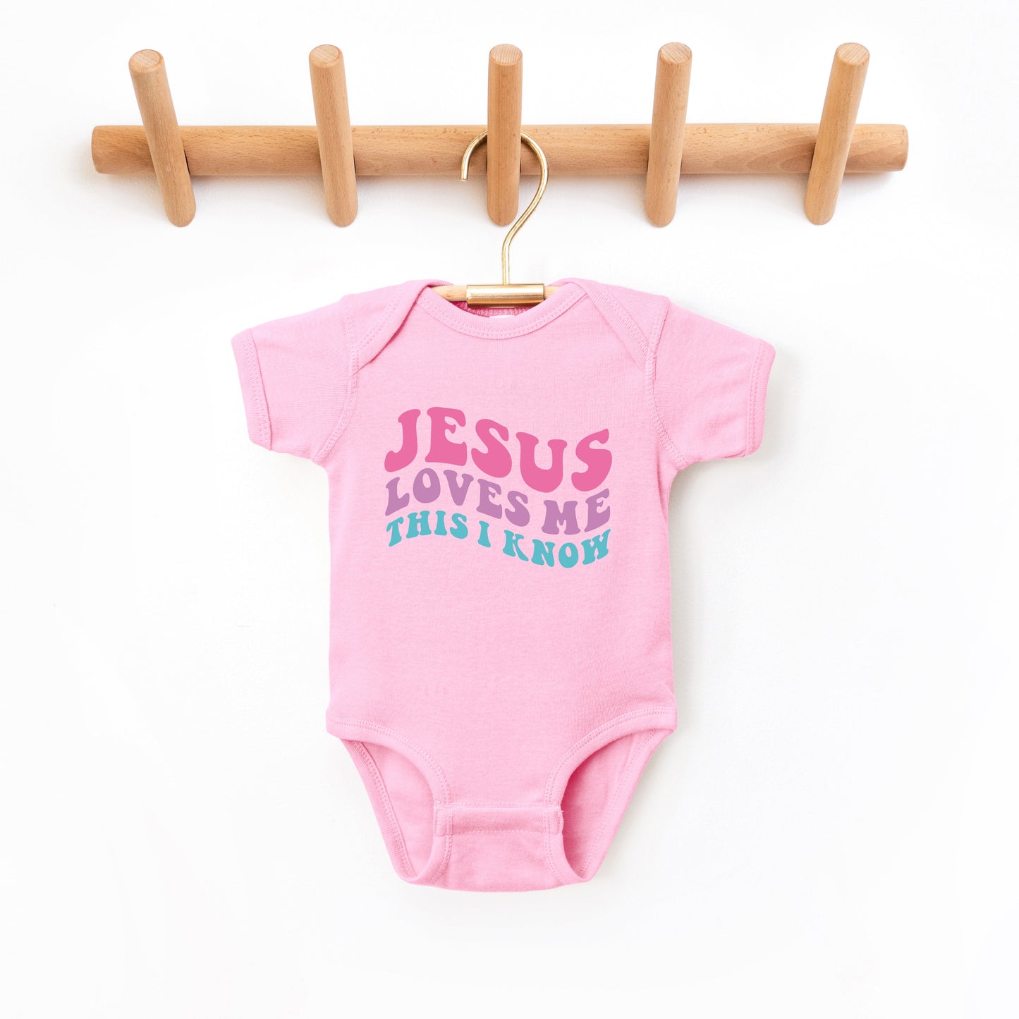 Jesus Loves Me This I Know Wavy | Baby Graphic Short Sleeve Bodysuit