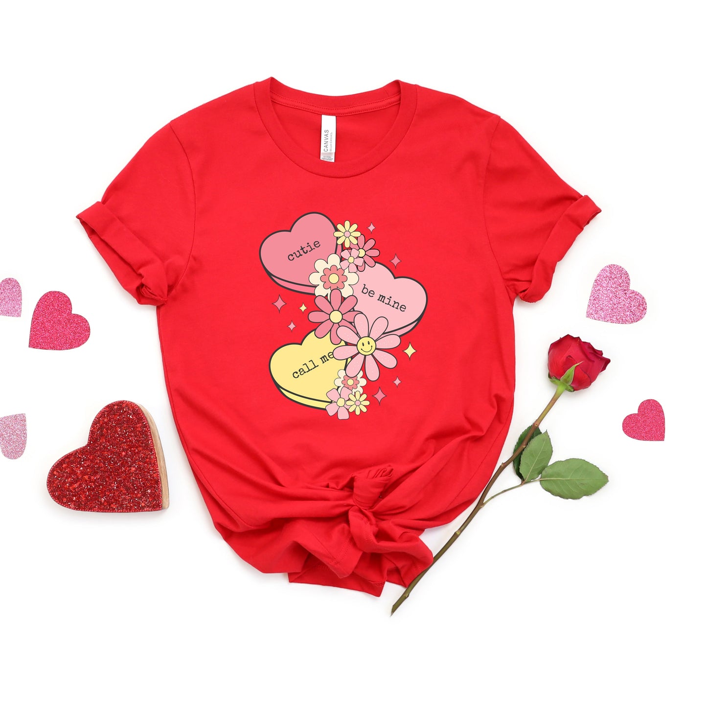 Retro Valentine Hearts | Short Sleeve Crew Neck