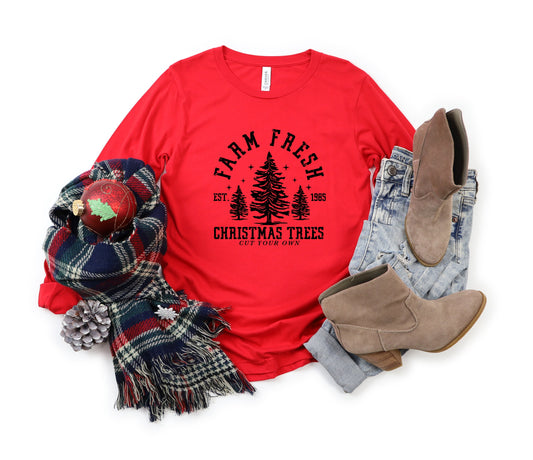 Farm Fresh Christmas Trees Stars | Long Sleeve Crew Neck