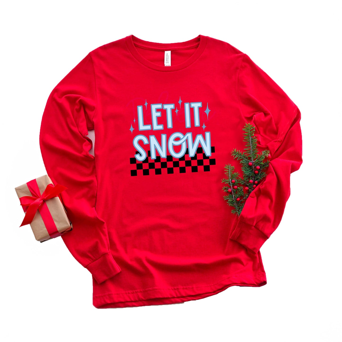 Let It Snow Checkered | Long Sleeve Crew Neck