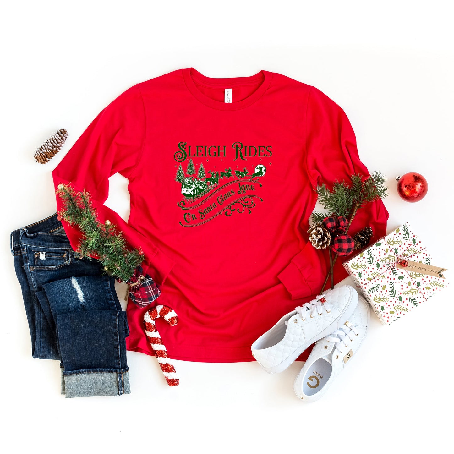 Sleigh Rides Santa Clause Lane | Long Sleeve Crew Neck