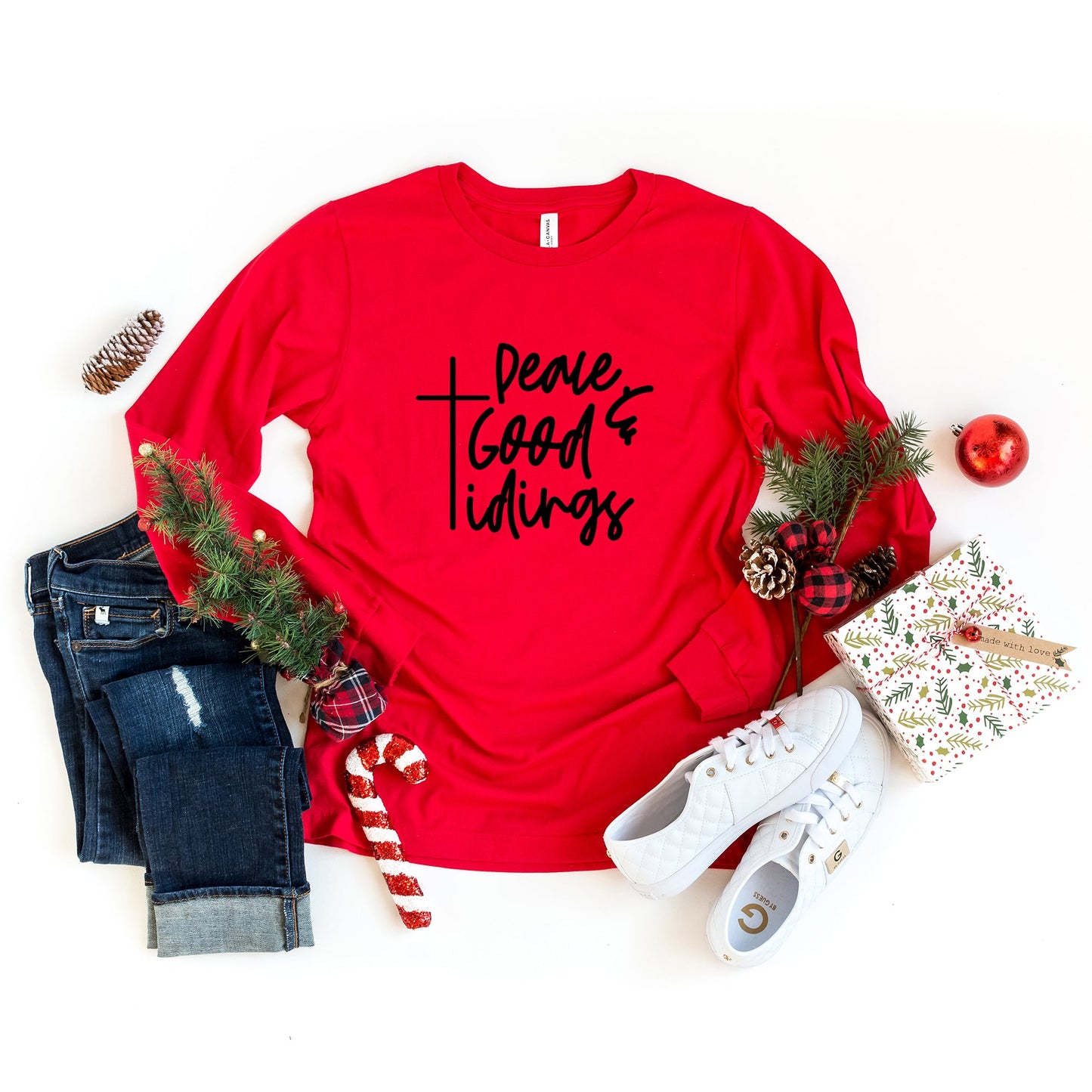 Good Tidings Cursive | Long Sleeve Crew Neck