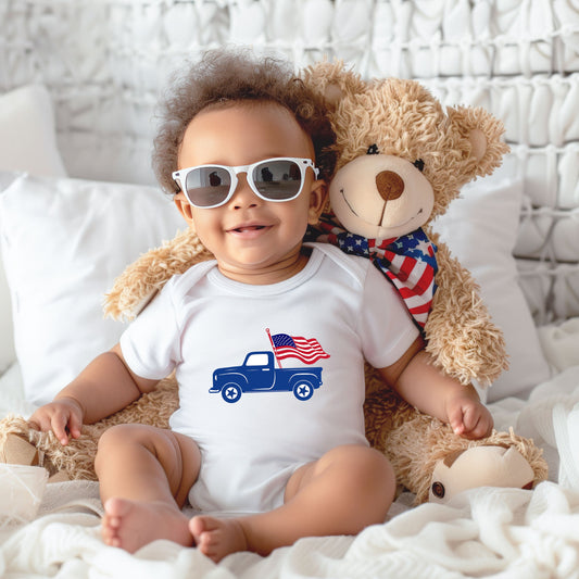 Truck With Flag | Baby Graphic Short Sleeve Bodysuit