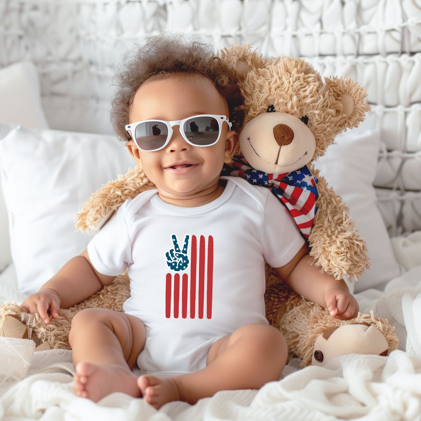Flag Peace Sign | Baby Graphic Short Sleeve Bodysuit
