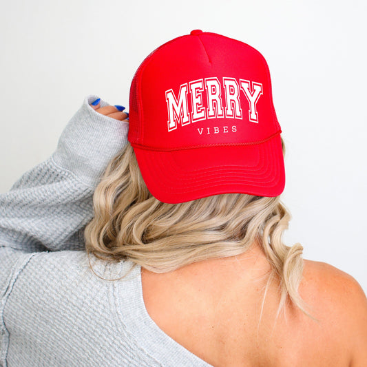 Merry Vibes Varsity Thick Outline | Foam Trucker Hat