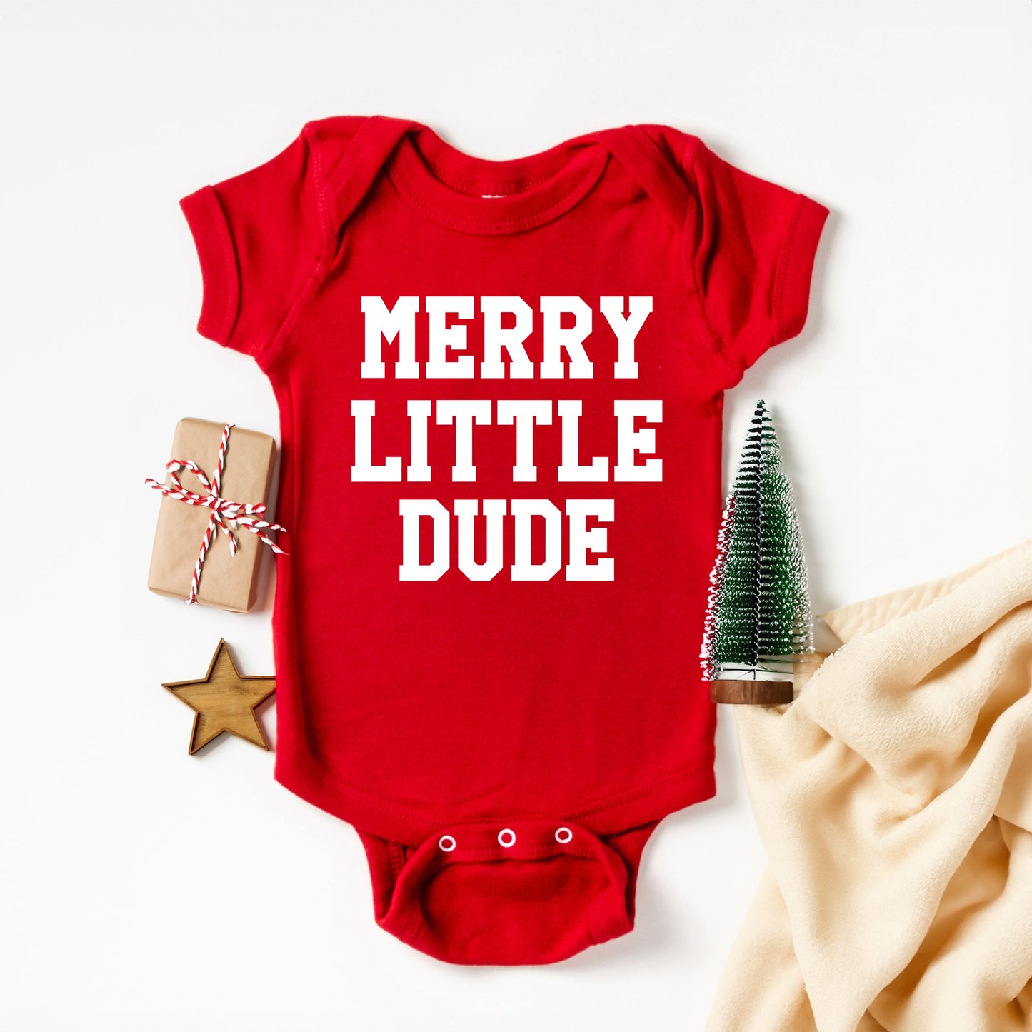 Merry Little Dude | Baby Graphic Short Sleeve Bodysuit