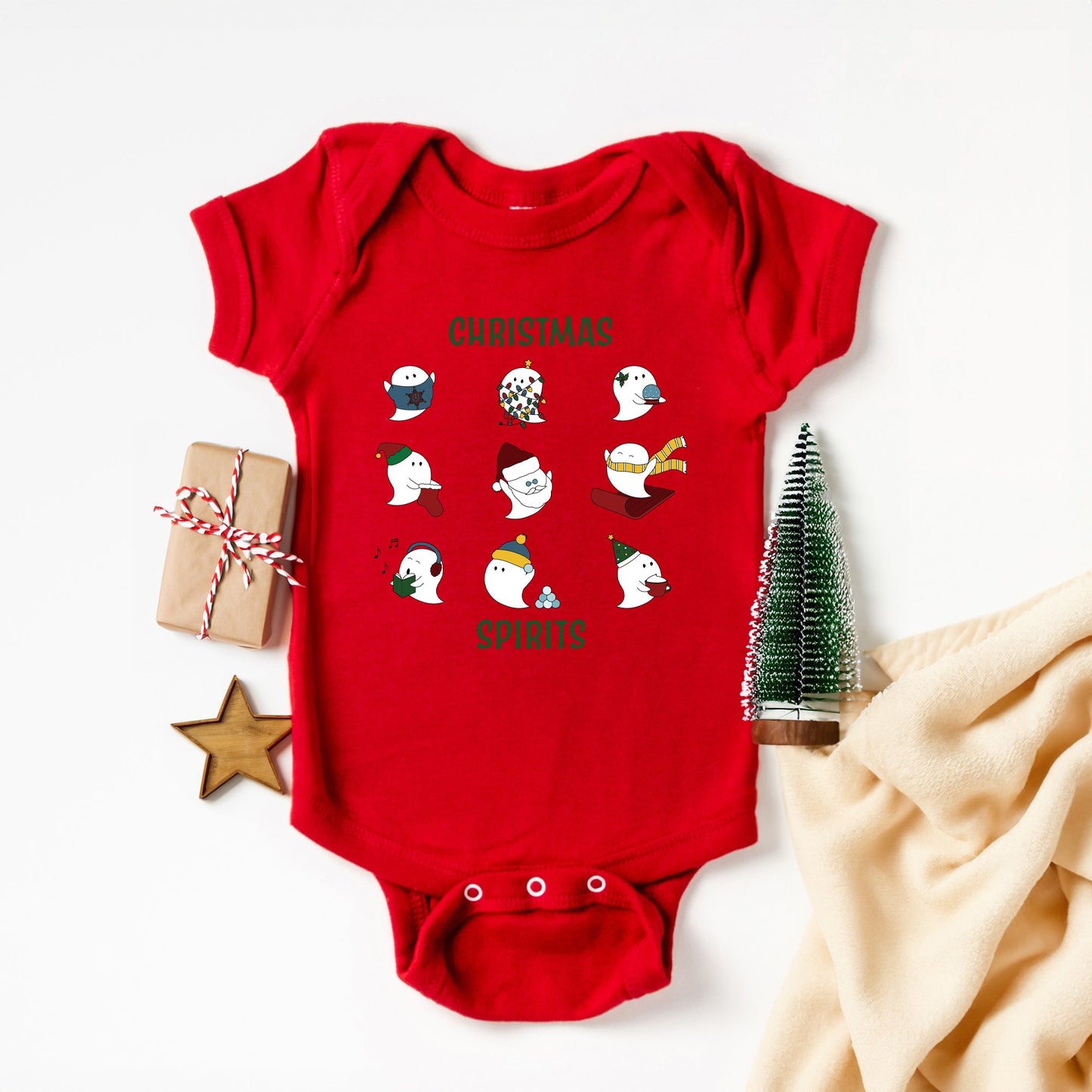 Christmas Spirits Green Words | Baby Graphic Short Sleeve Bodysuit