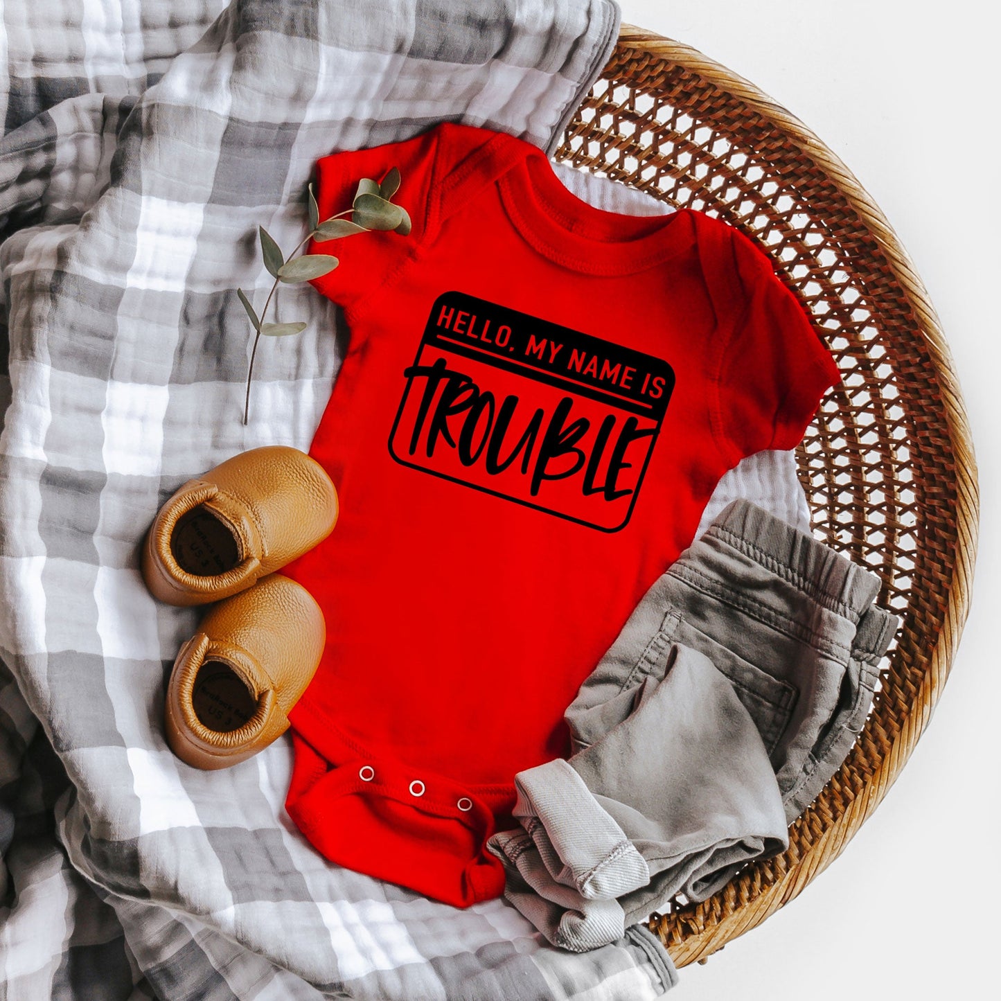 Hello My Name Is Trouble | Baby Graphic Short Sleeve Bodysuit
