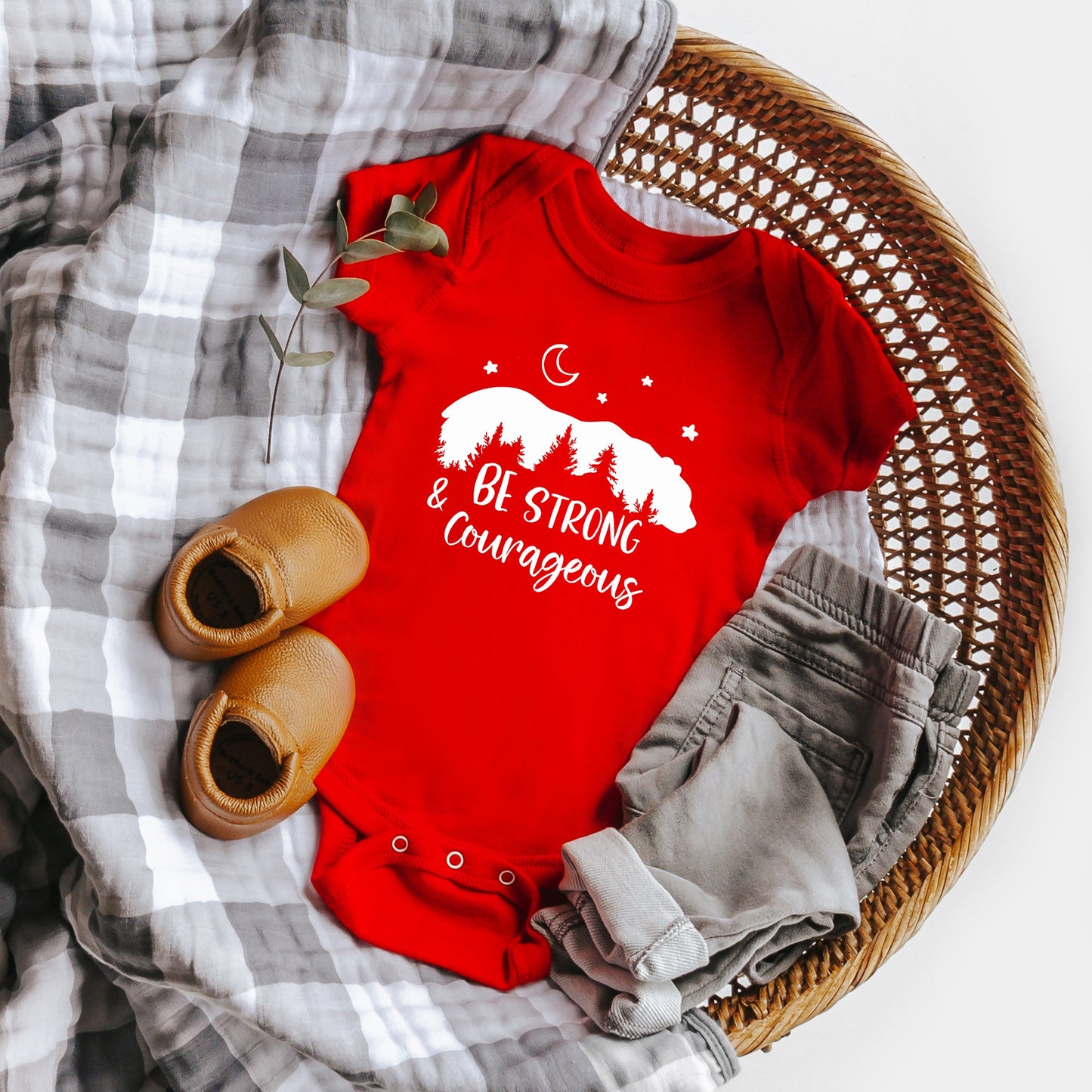 Be Strong And Courageous Bear Trees | Baby Graphic Short Sleeve Bodysuit