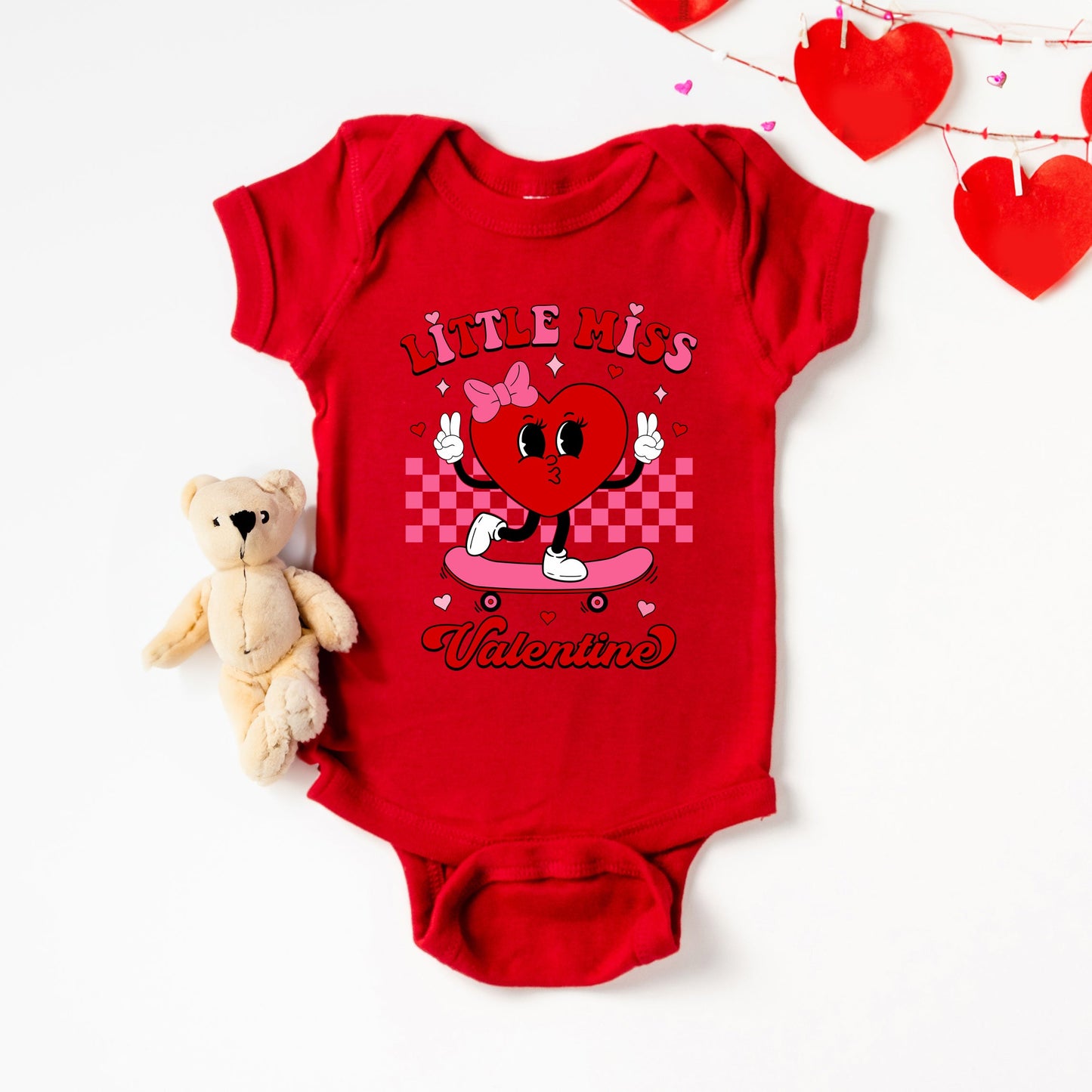 Little Miss Valentine Skateboard | Baby Graphic Short Sleeve Bodysuit