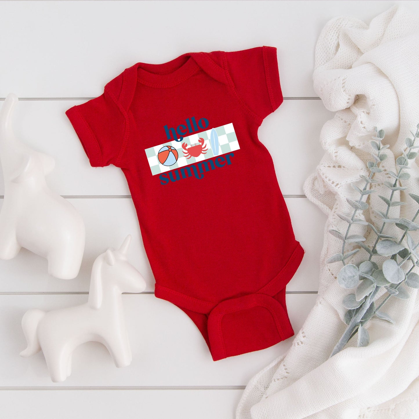 Hello Summer Checkered | Baby Graphic Short Sleeve Bodysuit